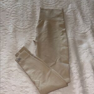 Gently loved Beige Ribbed Leggings by SET ACTIVE